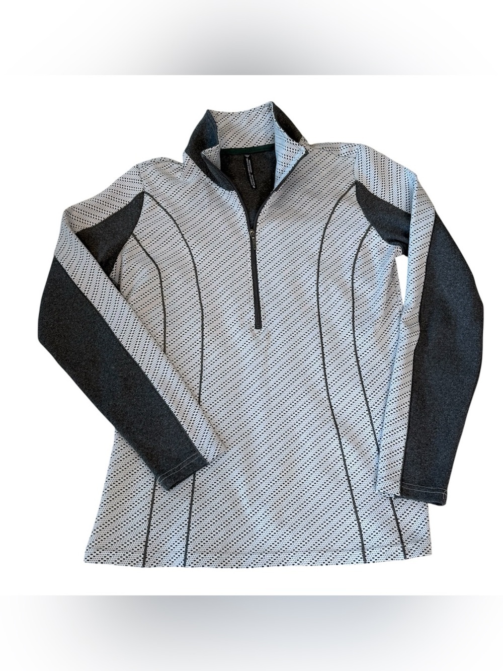 Kuhl women’s Arden Grey and White 1/3  zip pullover shirt size small